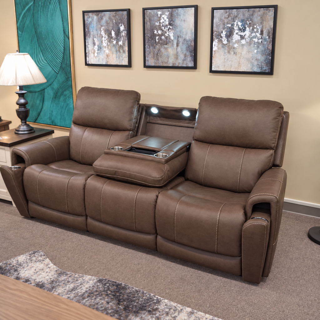 Flexsteel Brown Power Reclining Sofa with Drop-Down Console
