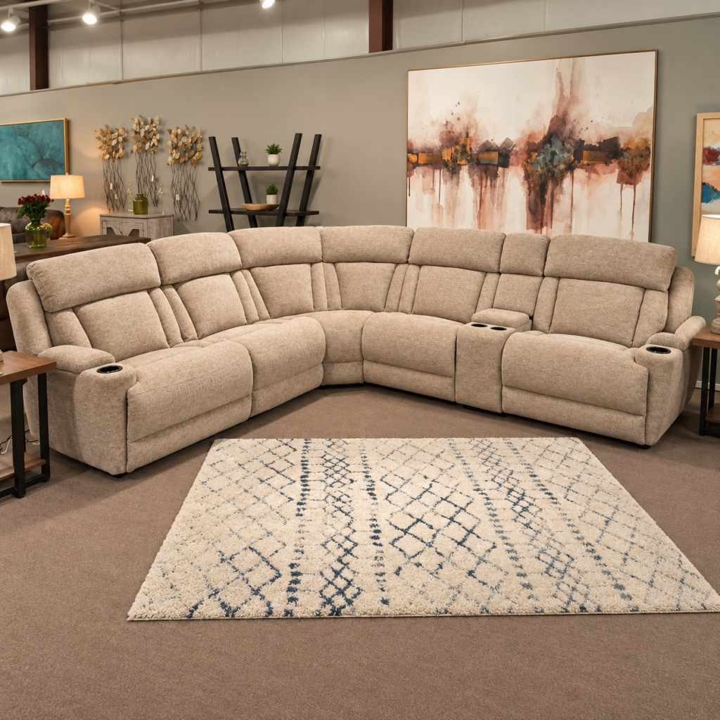 Parker House Beige Reclining Sectional with Drop-Down Tray