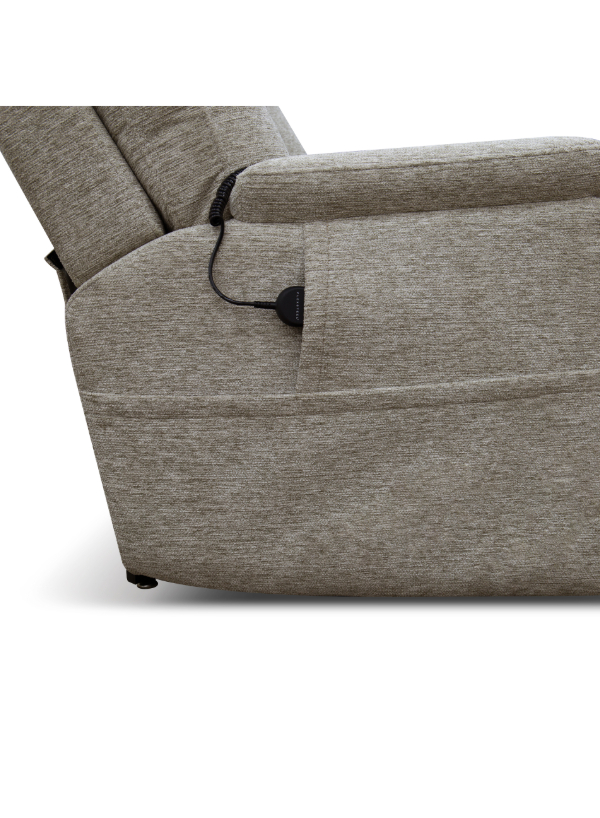 Flexsteel Zecliner power recliner in durable performance fabric, featuring Zero Gravity recline, adjustable headrest, lumbar support, removable head pillow, and USB charging port.