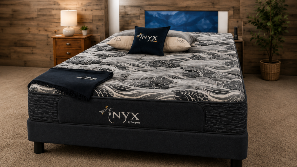 NYX by Therapedic mattress displayed in a bedroom setting during the Meyers Furniture and Flooring Memorial Day Sale