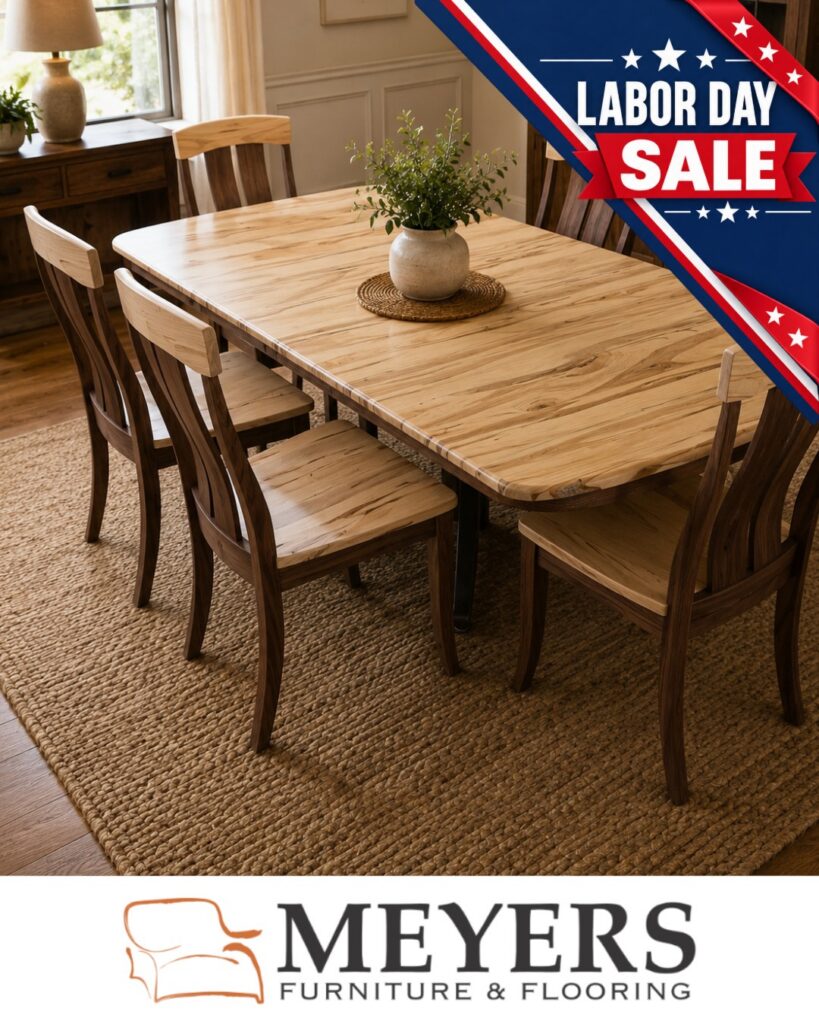 Solid wood rectangular dining table with matching chairs