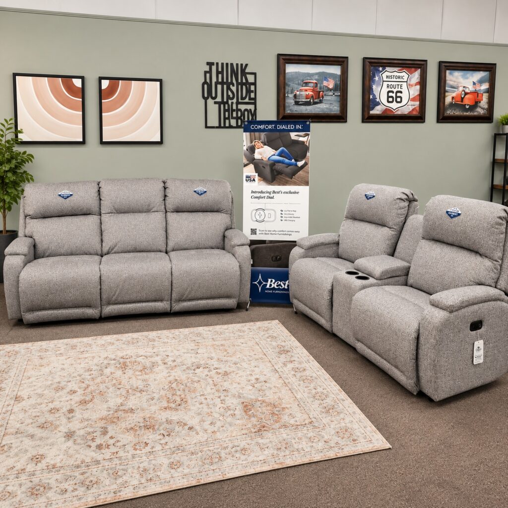 Best Home Furnishings Gray Power Reclining Sofa and Loveseat Set