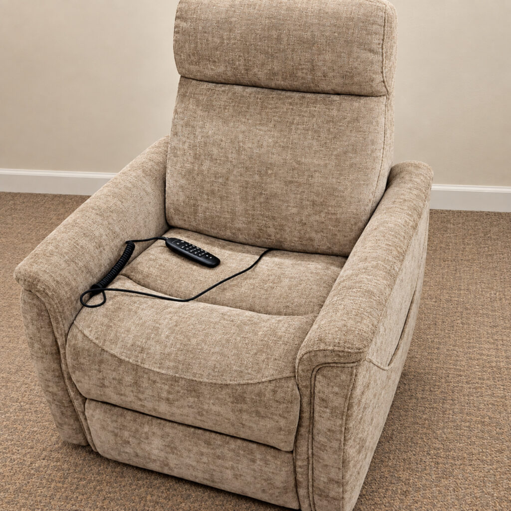 Flexsteel Luma petite lift recliner with four comfort zones, heat, and massage