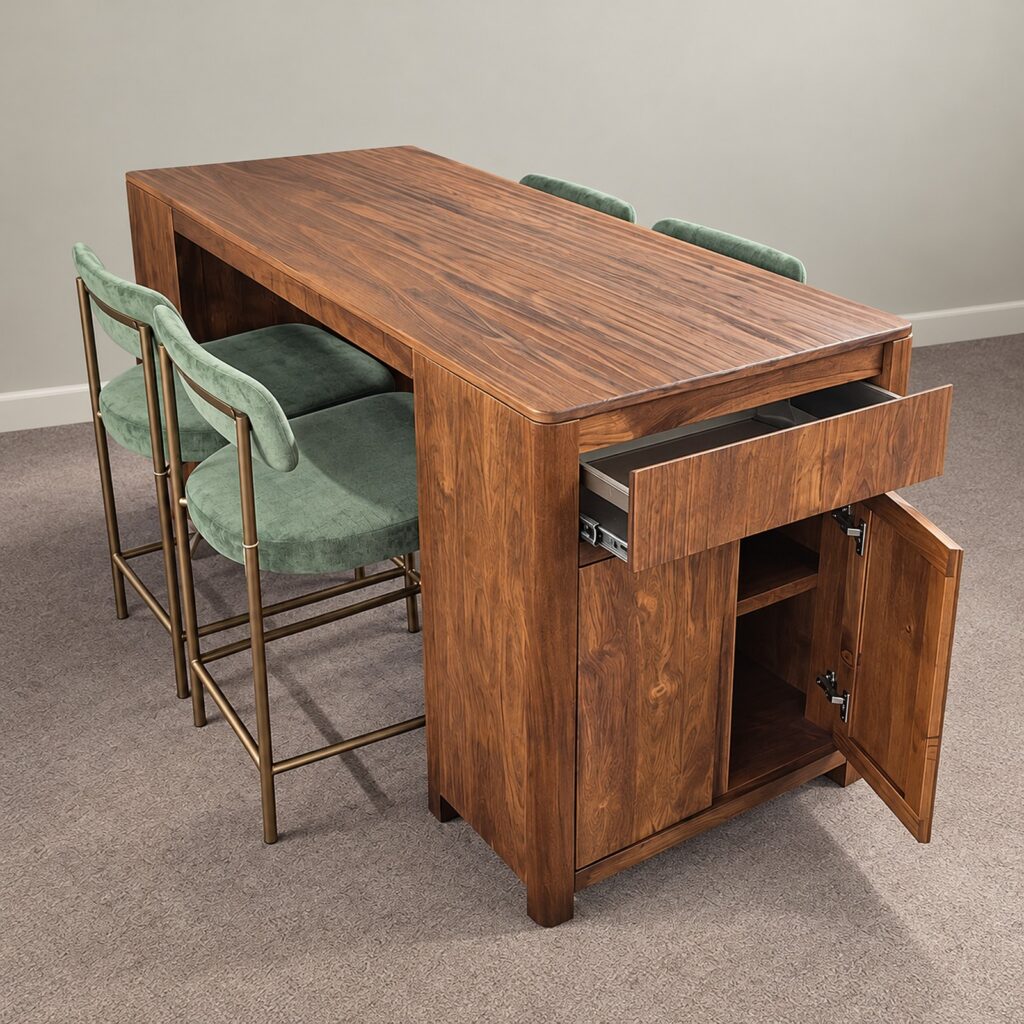 IFD 738 storage island with four 801 BST-24 stools