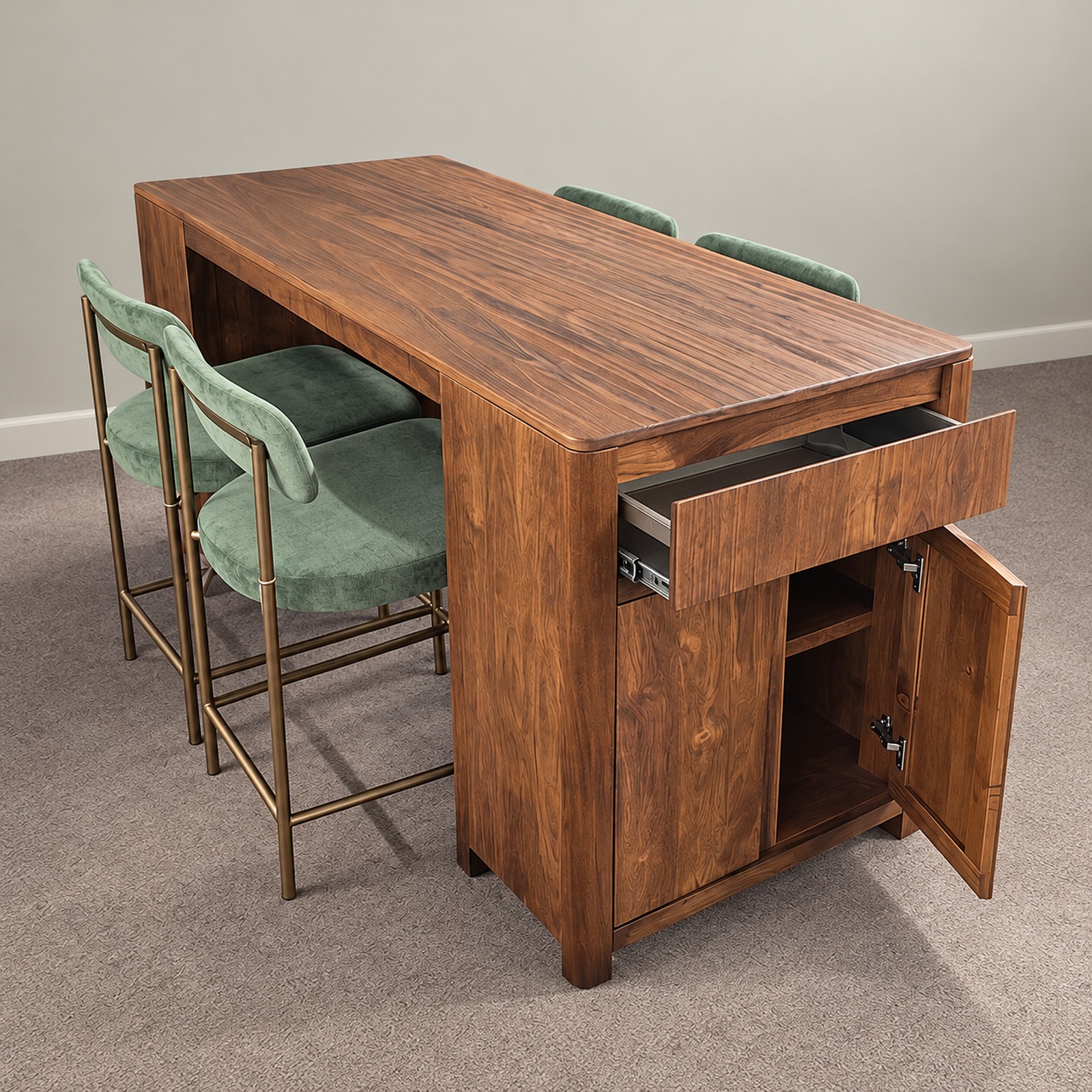 IFD 738 storage island with four 801 BST-24 stools
