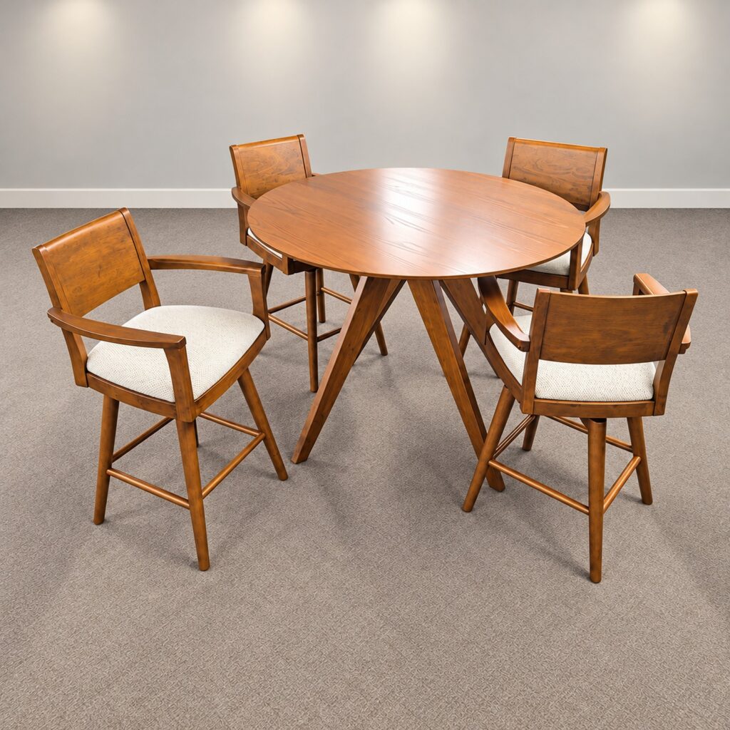 Jofran Axis round gathering table with four matching stools