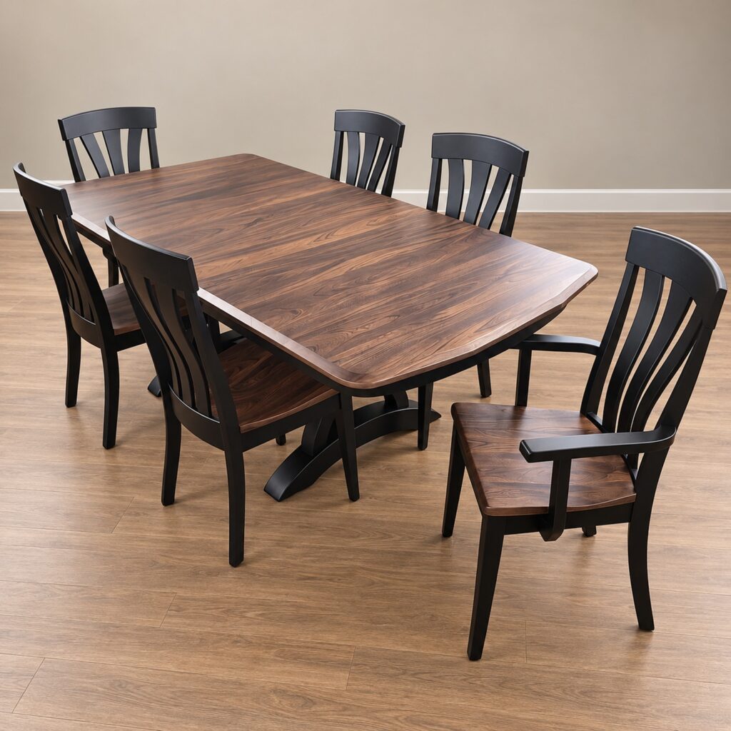 Oakland Wood Richfield elm-top dining table with six Siesta chairs